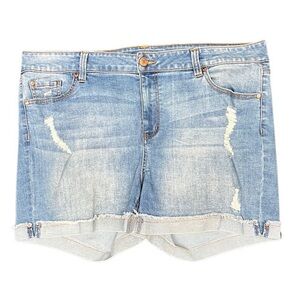 REVERY Women’s Blue Jean Denim Cuffed Distressed Shorts /Size:18W / Item#1-18629